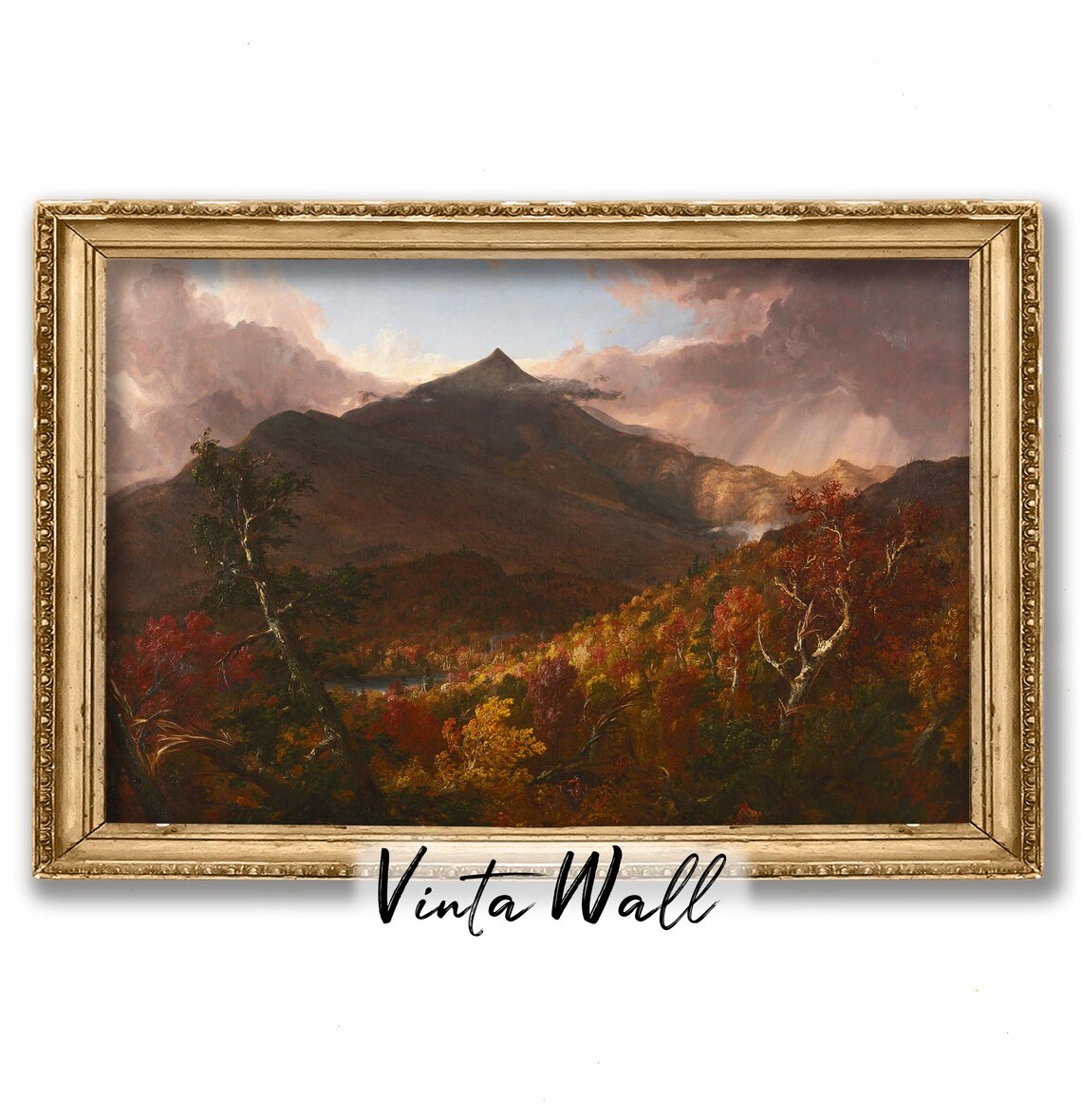 Stormy Mountain Peak Autumn Trees Dramatic Vintage Landscape Poster - Image 2