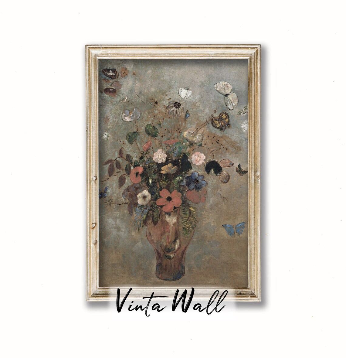 Wildflower Bouquet in a Vase with Butterflies Vintage Floral Poster