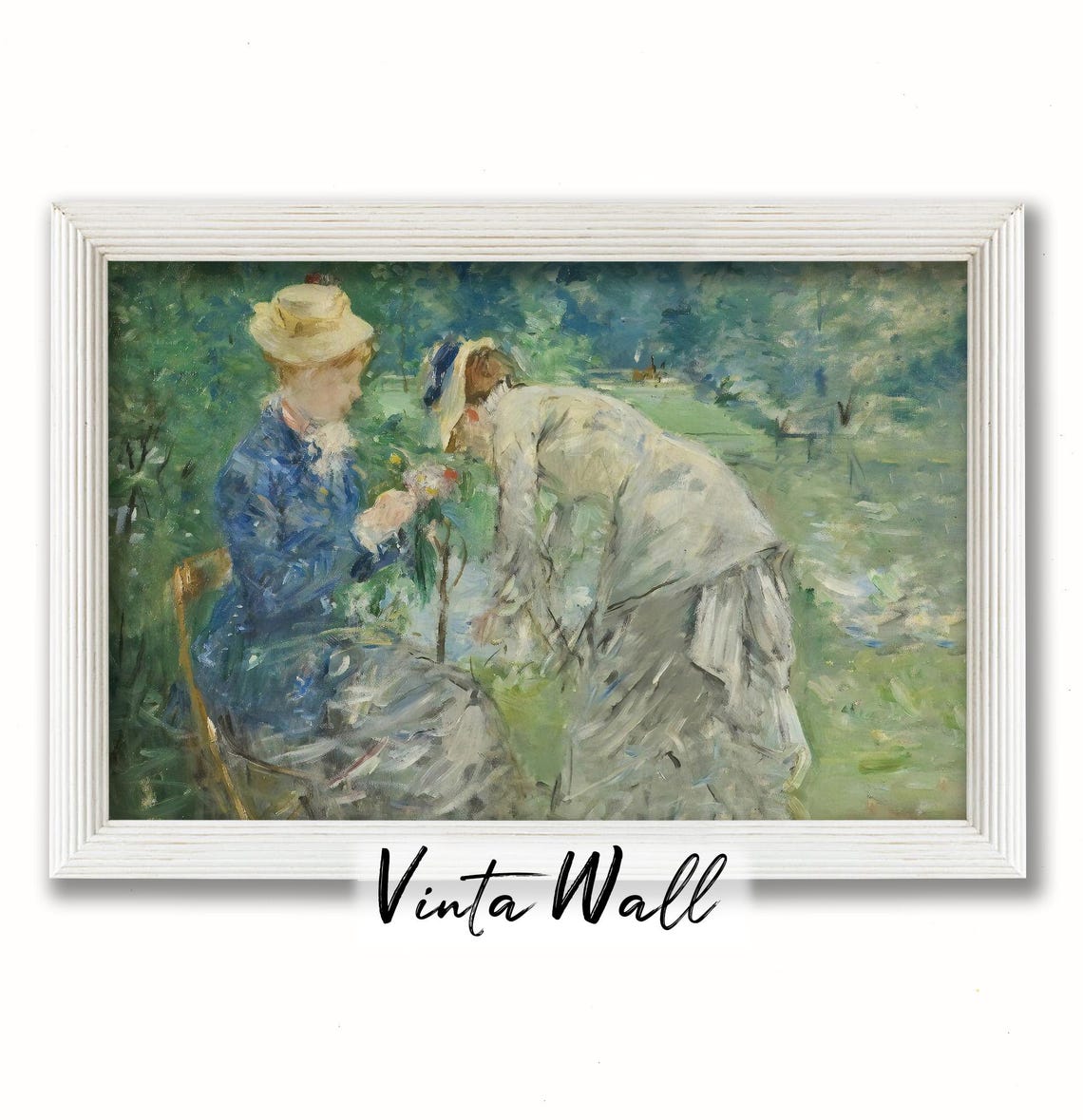 Noble Woman Oil Painting Soft Green Print Woman Young Lady Farmhouse Country Meadow Muted Colours Landscape Art Spring Wall Decor - Image 2