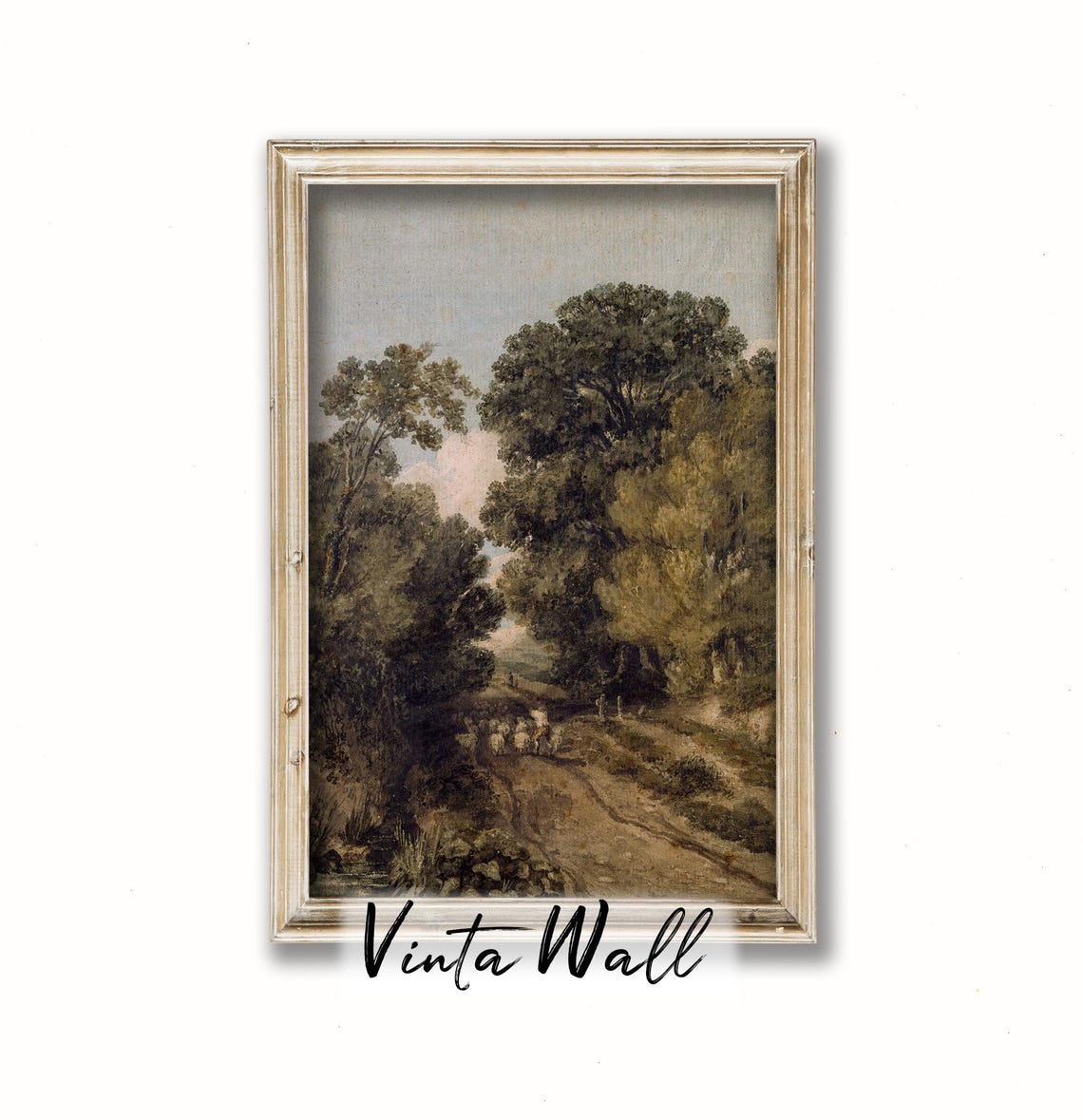 Sheep Flock Tree Lined Country Road Vintage Landscape Poster
