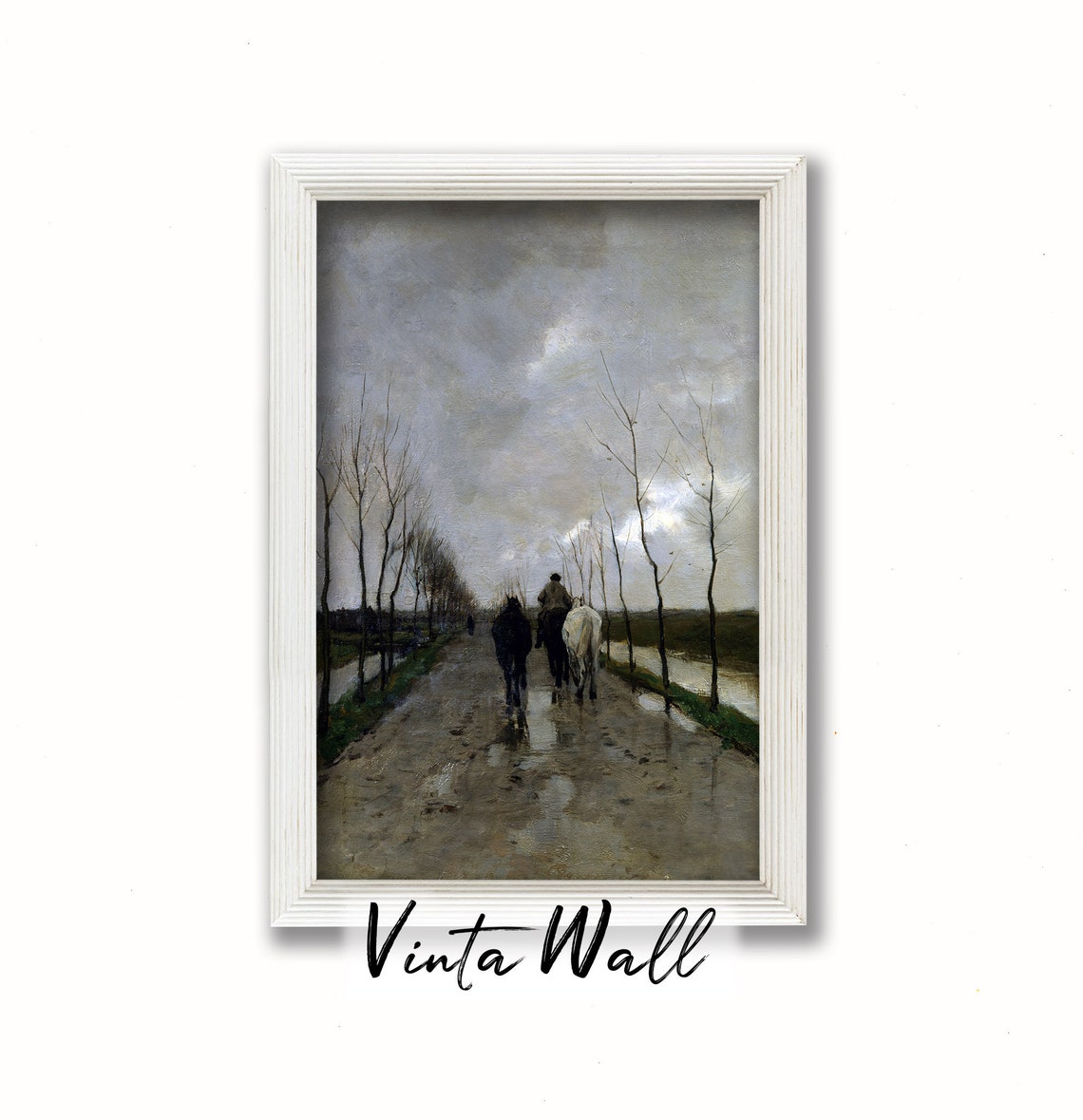 Horse Riders on a Muddy Tree Lined Path Under a Cloudy Sky Poster - Image 2