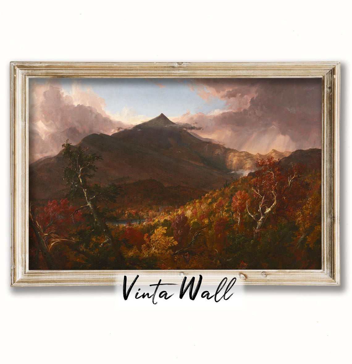 Stormy Mountain Peak Autumn Trees Dramatic Vintage Landscape Poster