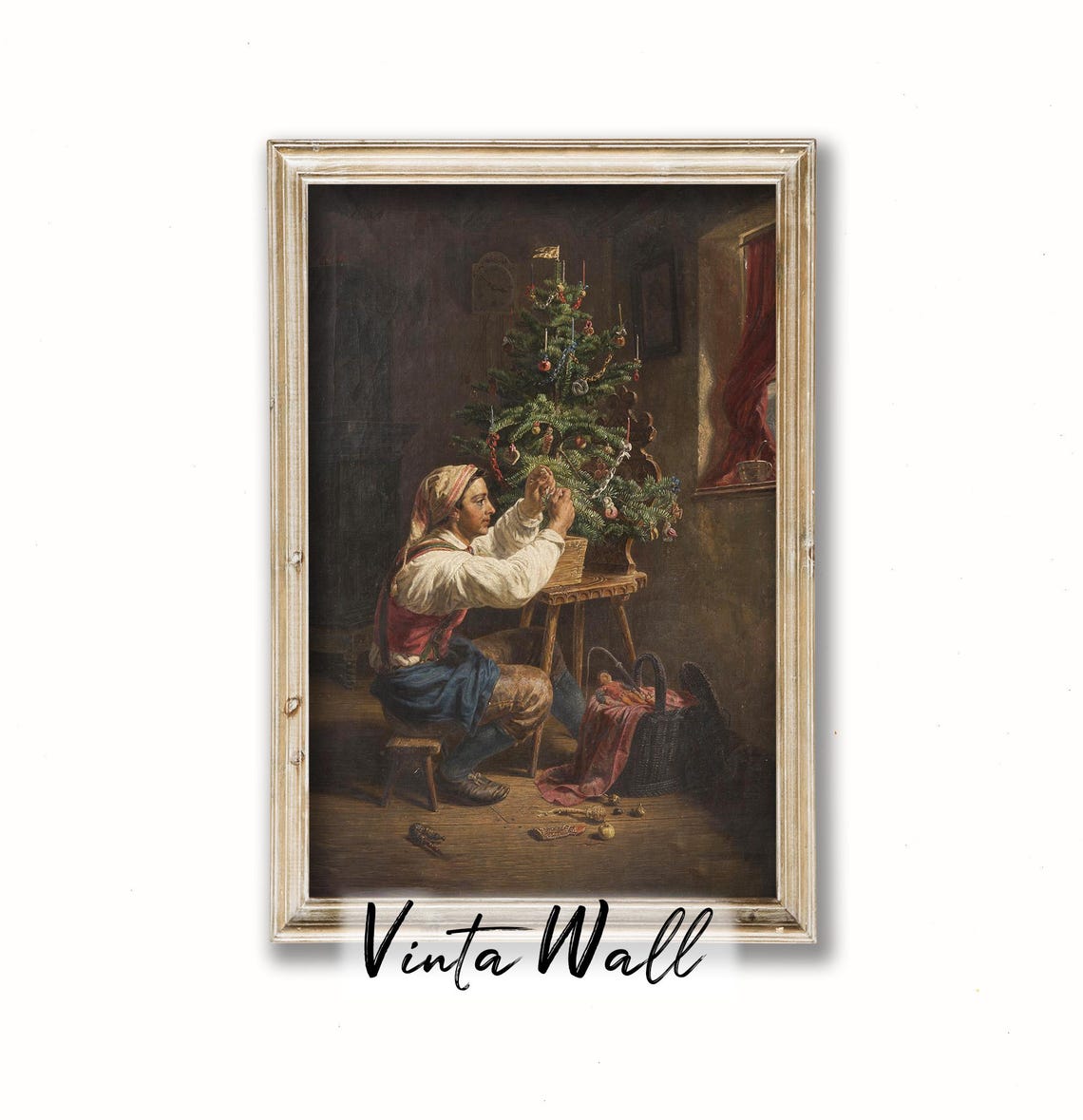 Woman Decorating Christmas Tree Candlelit Vintage Holiday Poster