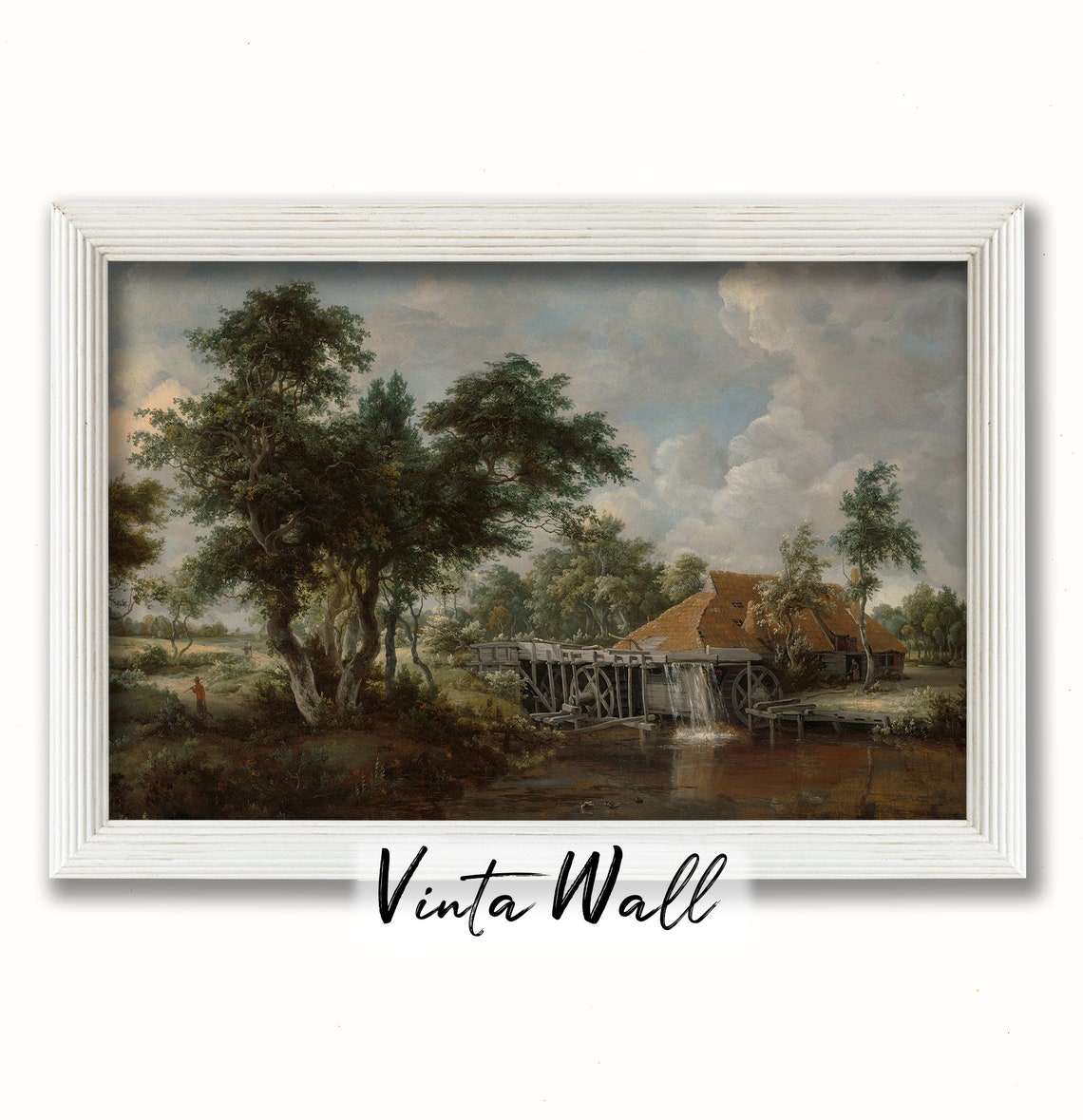 Old Watermill on a River Classical Dutch Countryside Landscape Poster - Image 2