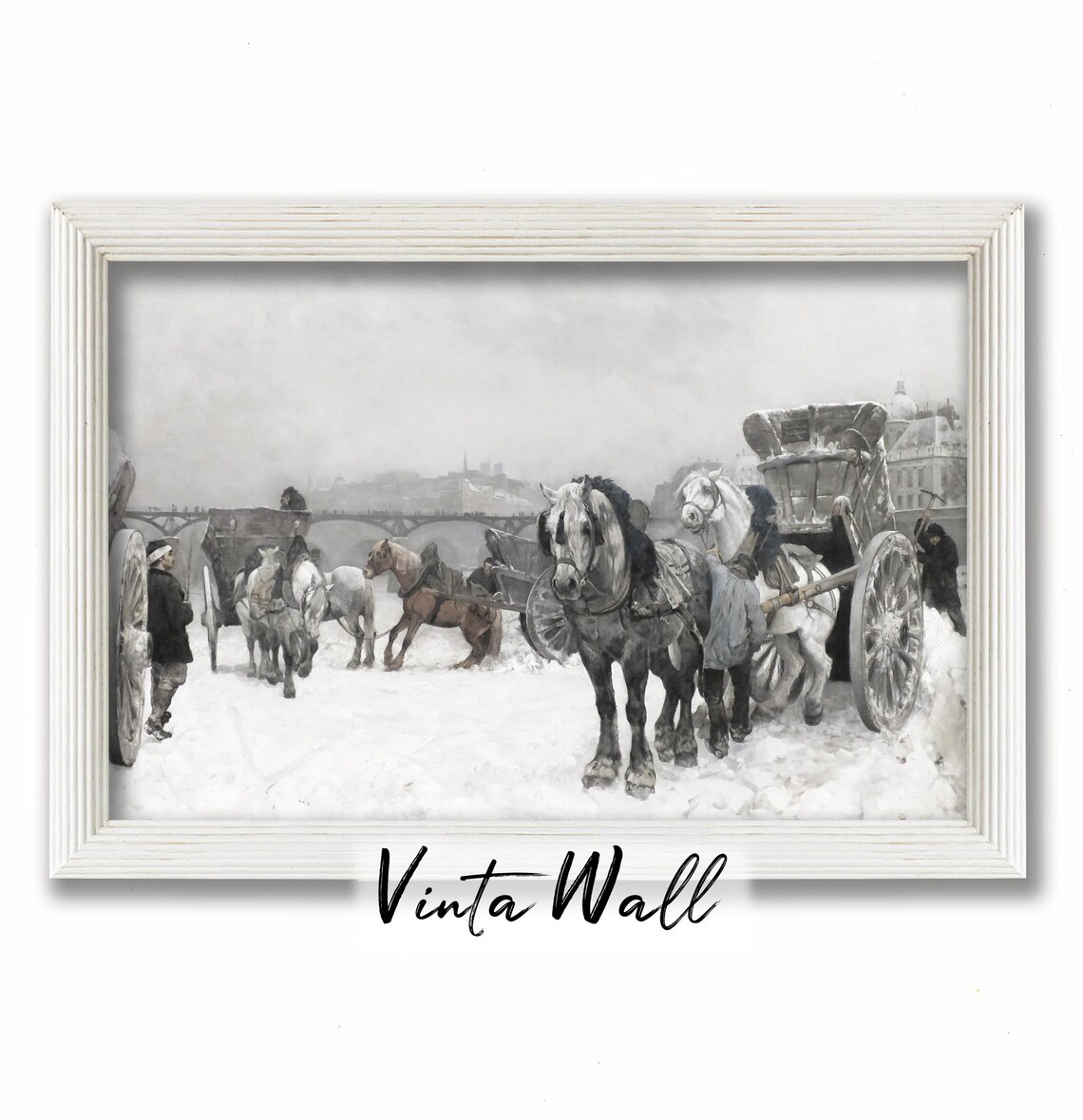 Horse Drawn Carts Snowy City Vintage Impressionist Winter Poster - Image 3