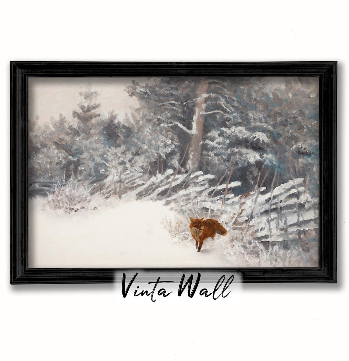 Red Fox Snowy Winter Forest Vintage Wildlife Painting Poster - Image 2