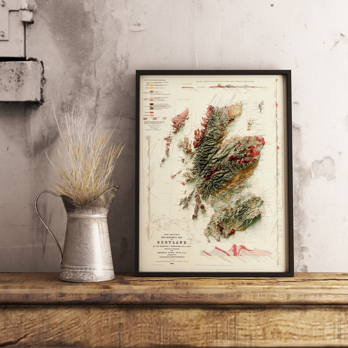 First Sketch Geological Map Scotland 1861 Vintage Relief Poster - Image 3