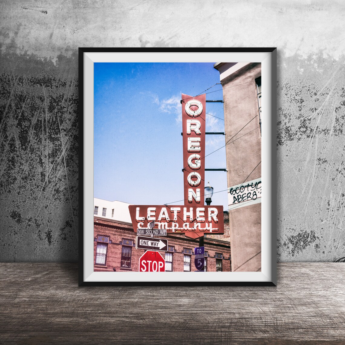 Oregon Leather Company Tall Red Neon Sign Portland Photography Poster