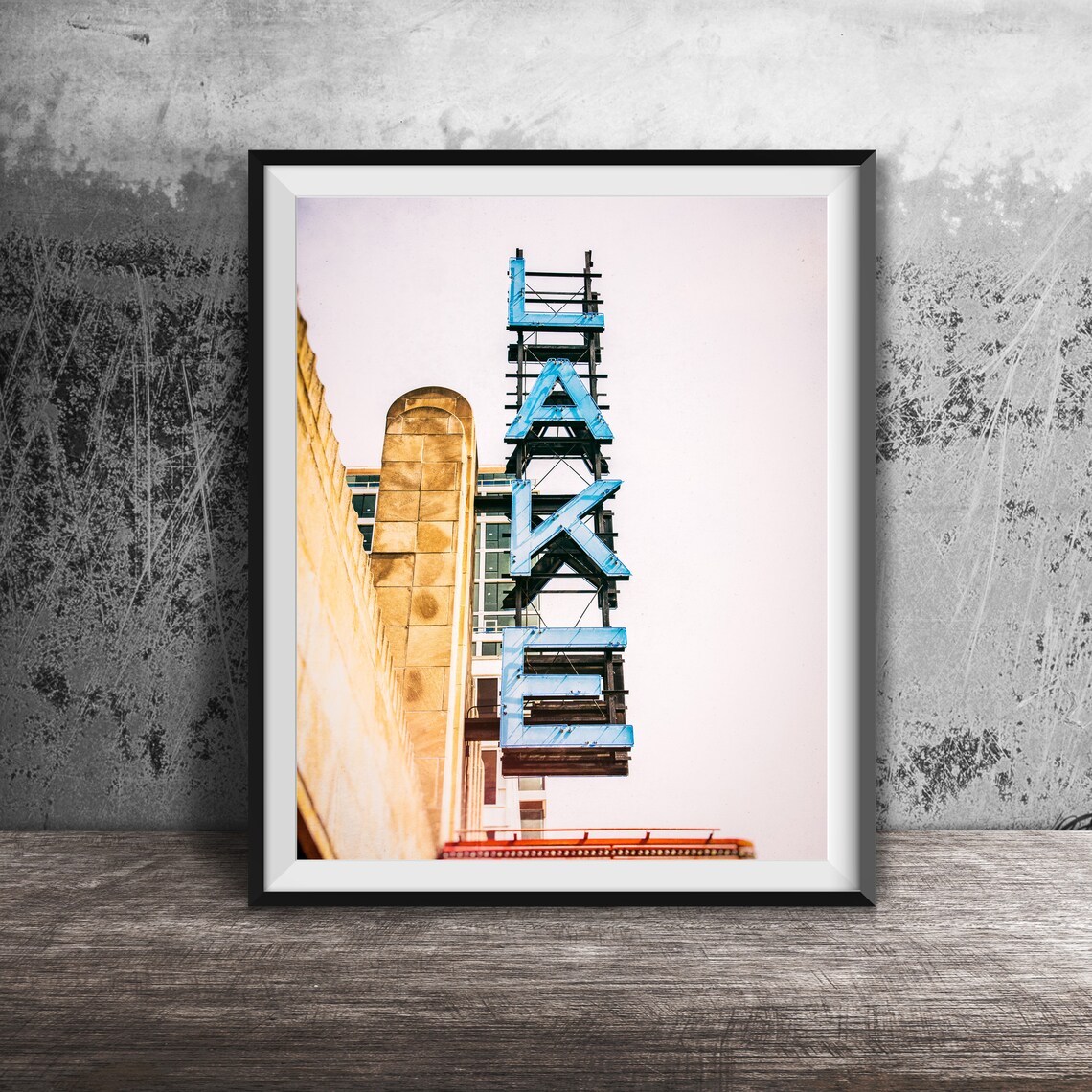 Lake Theater Oak Park Vintage Blue LAKE Neon Sign Photo Poster