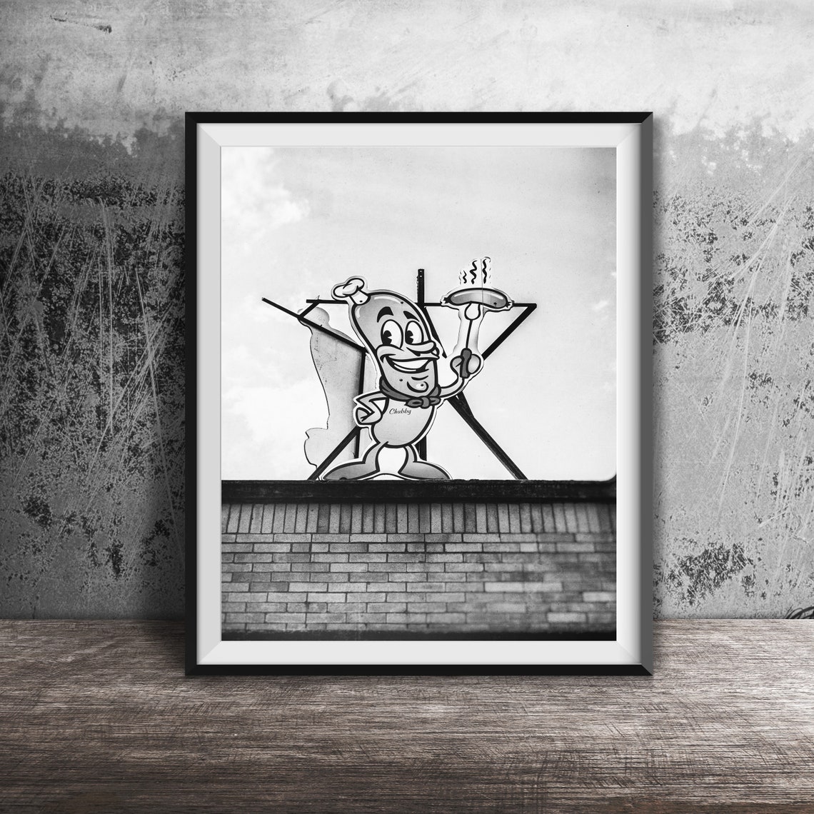 Chubby Wiener Happy Hot Dog Cartoon Chef Rooftop Sign Poster - Image 2