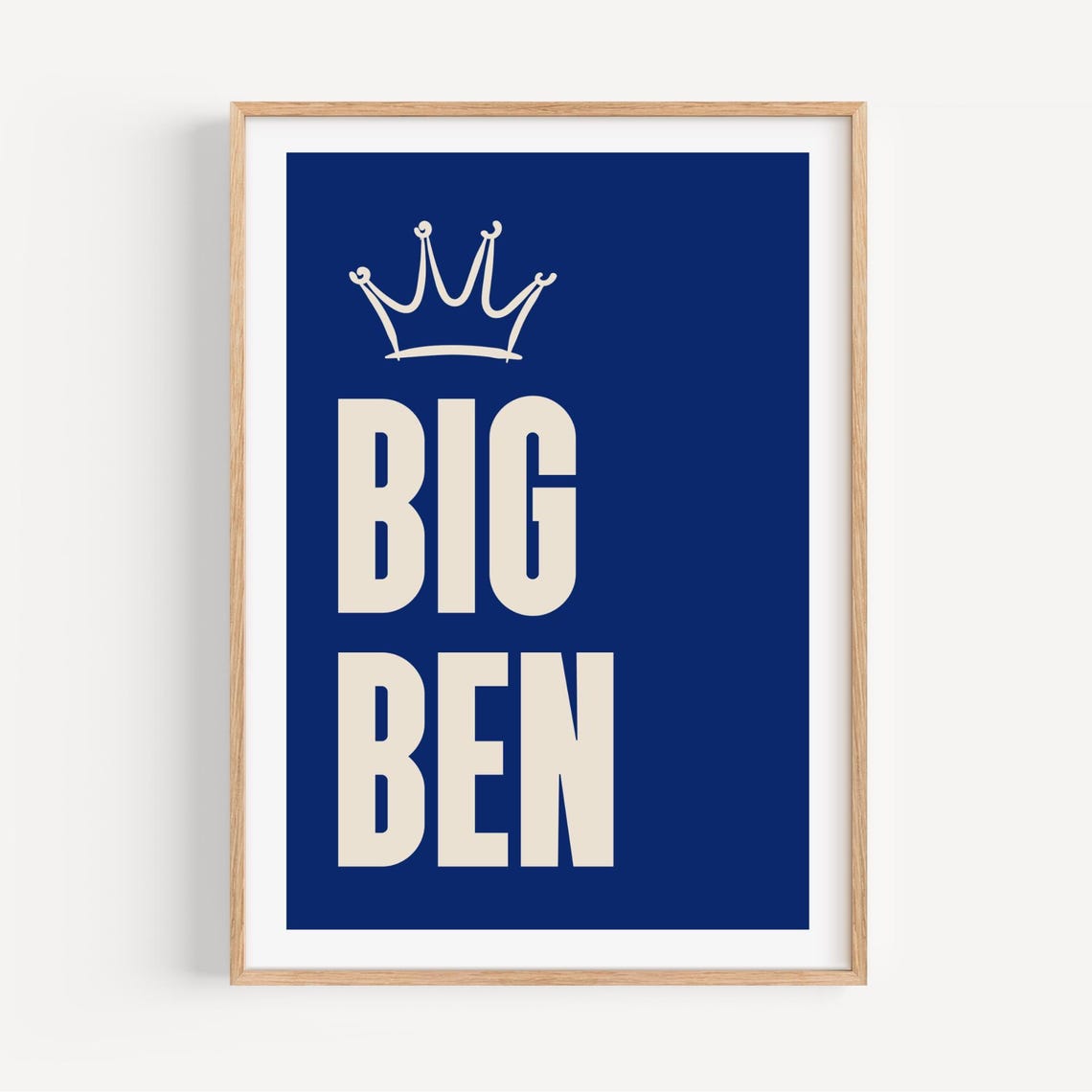 Big Ben London Poster Royal Blue Minimalist Crown Typography Art