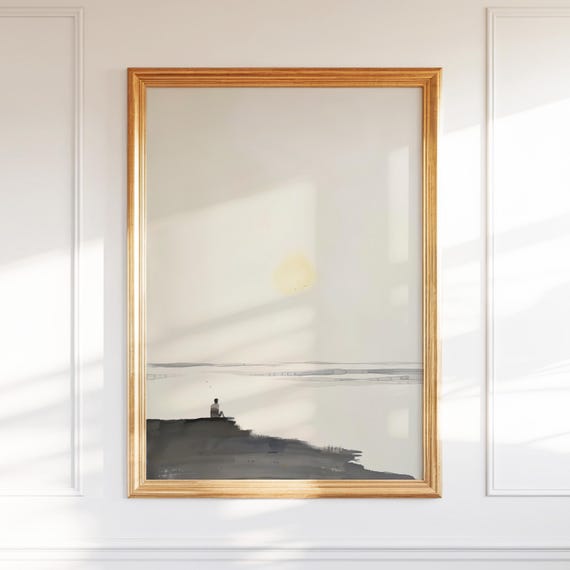 Minimalist Zen Landscape Wall Art Serene Watercolor Horizon Print Tranquil Meditative Ink Wash Painting For Peaceful Decor