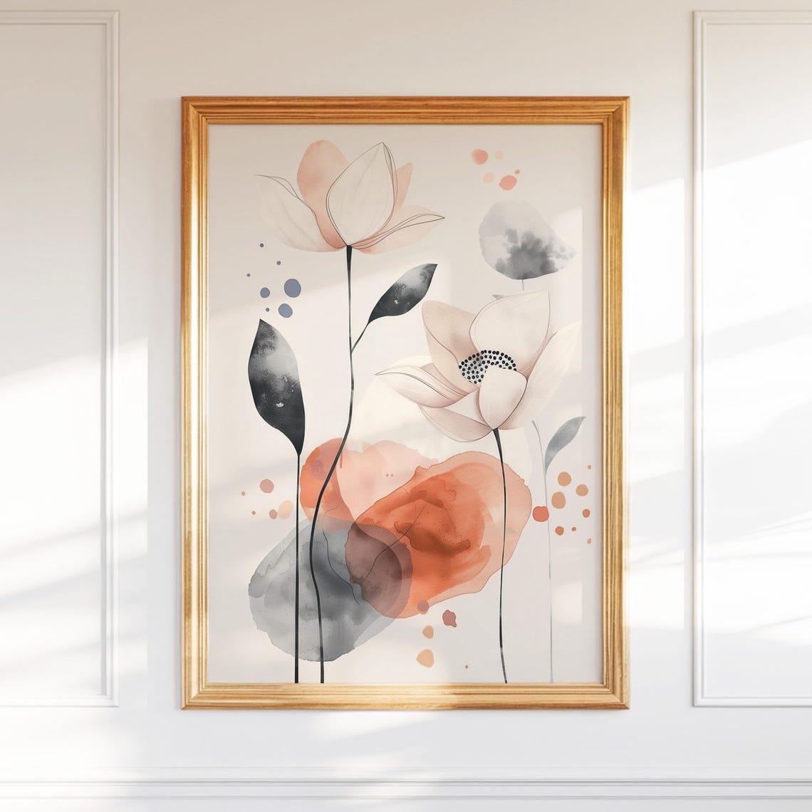 Neutral Abstract Floral Wall Art Minimalist Modern Botanical Print Scandinavian Watercolor Flower Poster Boho