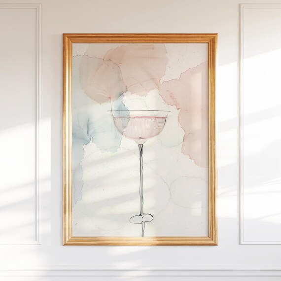 Elegant Cocktail Glass Art Minimalist Line Drawing Abstract Bar Print Cafe Kitchen Wall Decor Modern Drink Illustration