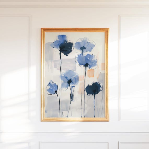 Blue Flower Abstract Art Print Nature Wall Japandi Decor Botanical Gallery Accent Gift For Her