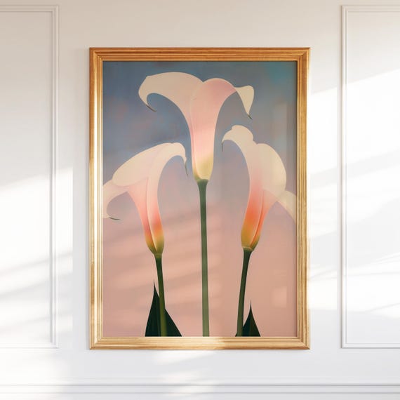 Lily Flower Wall Art Feminine Botanical Poster Minimalist Floral Print Soft Color Watercolor Style Bedroom Decor