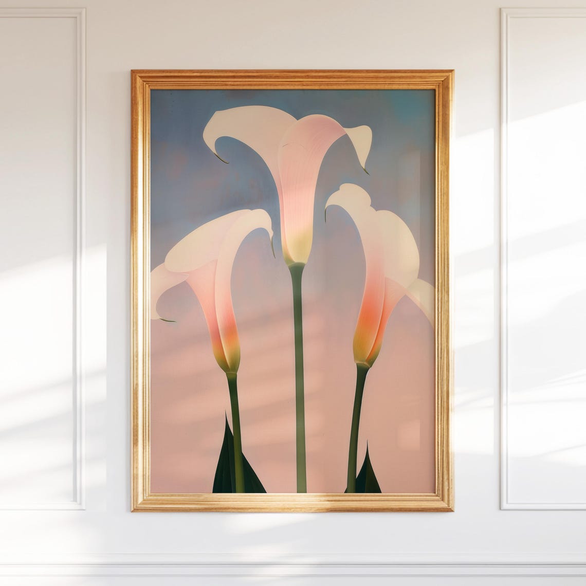 White Calla Lily Blooms Soft Blush Watercolor Botanical Poster