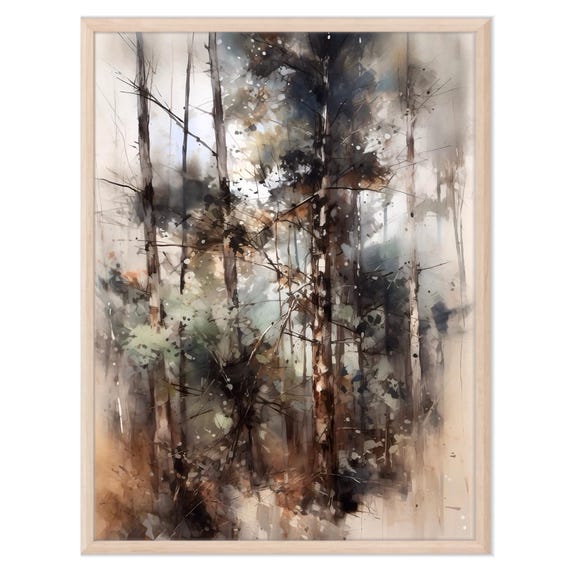 Pine Forest Watercolor Print Misty Forest Painting Evergreen Trees Poster Forest Landscape Neutral Green Wall Art Wedding Gift Idea