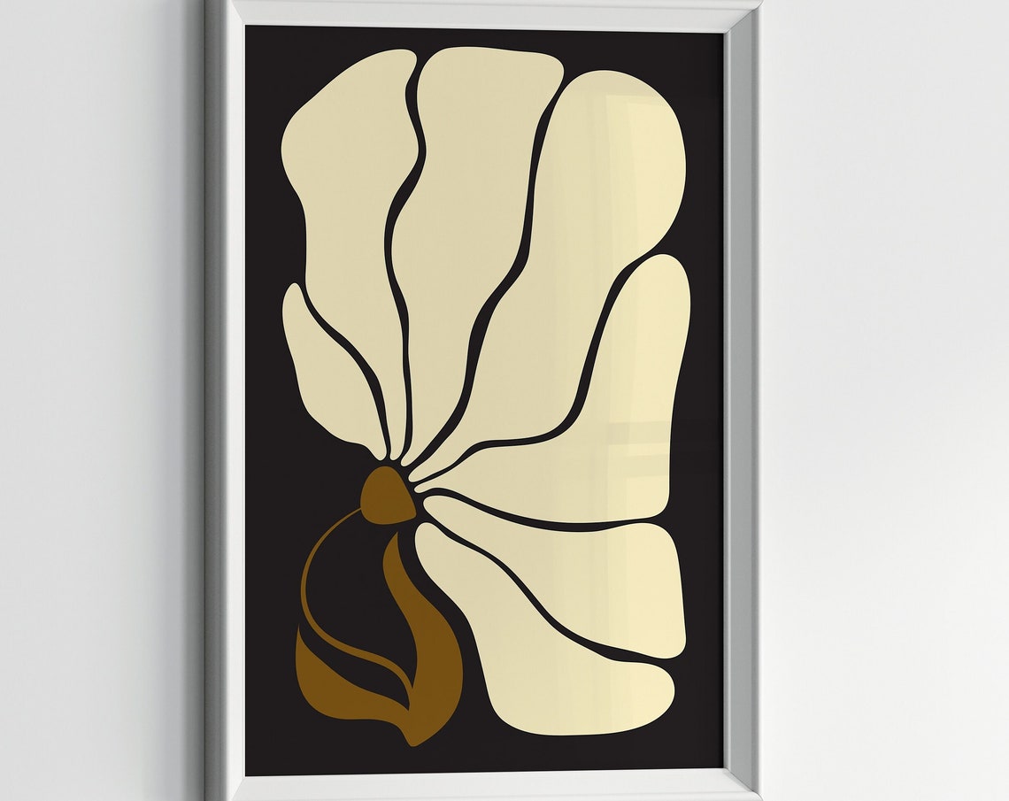 Abstract Flower Print Beige Black Modern Floral Mid Century Wall Decor - Image 3