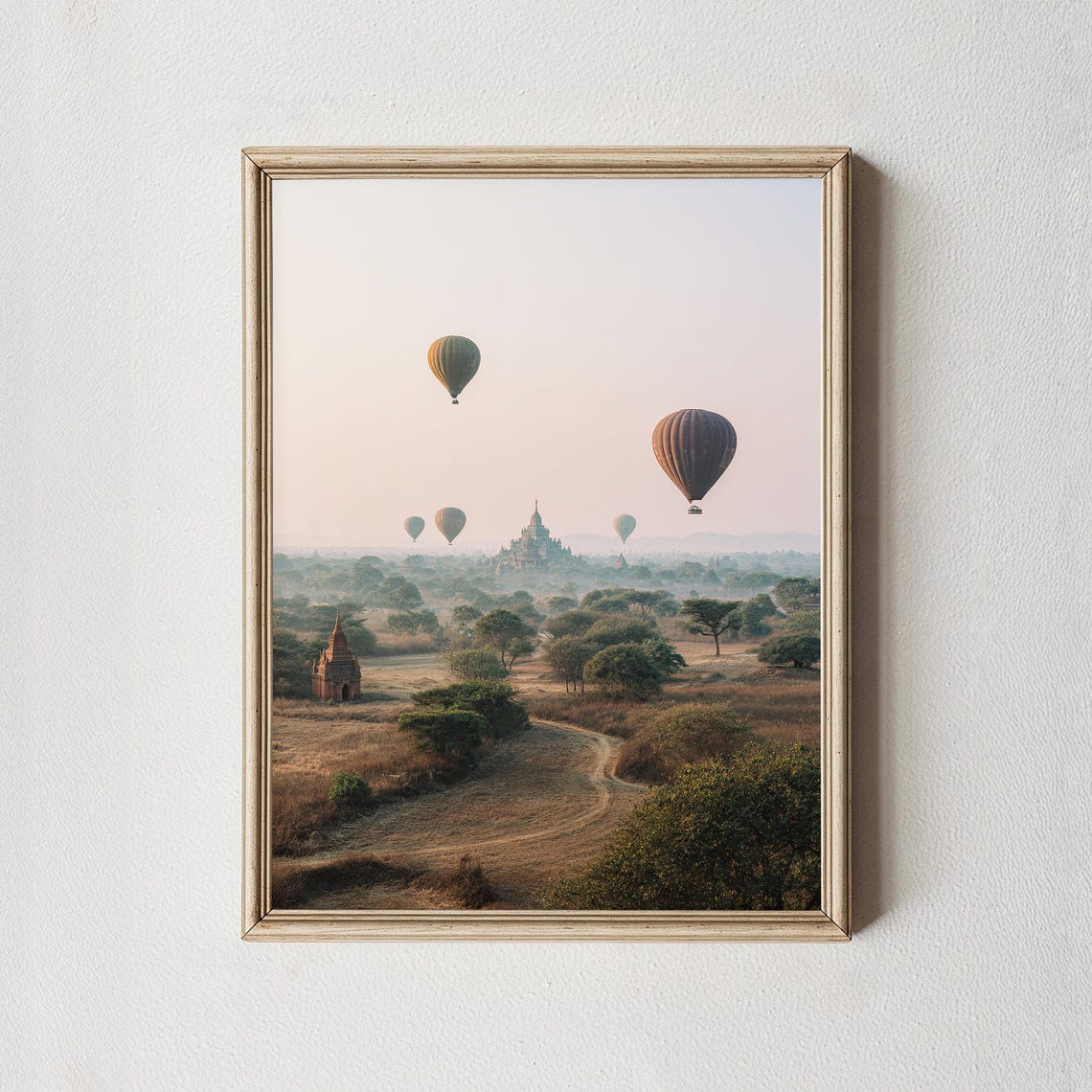 Bagan Hot Air Balloon Sunrise Dawn Over Myanmar Temples Poster