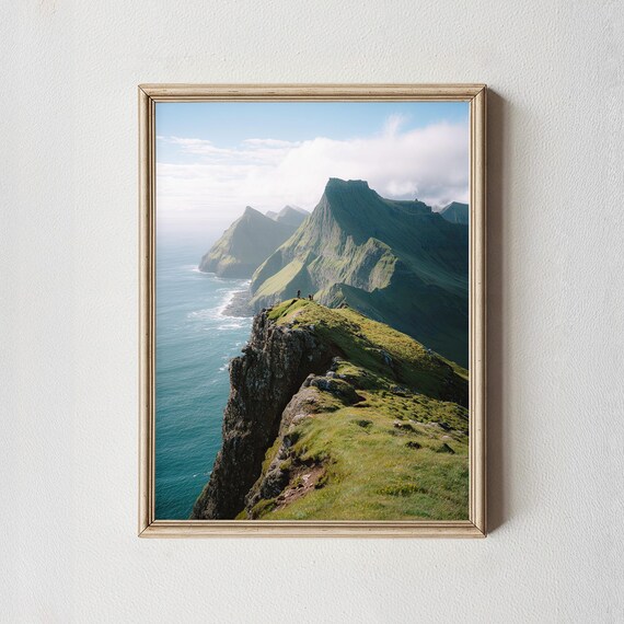 Faroe Islands Dramatic Sea Cliffs Nordic Coastal Landscape Photography Poster