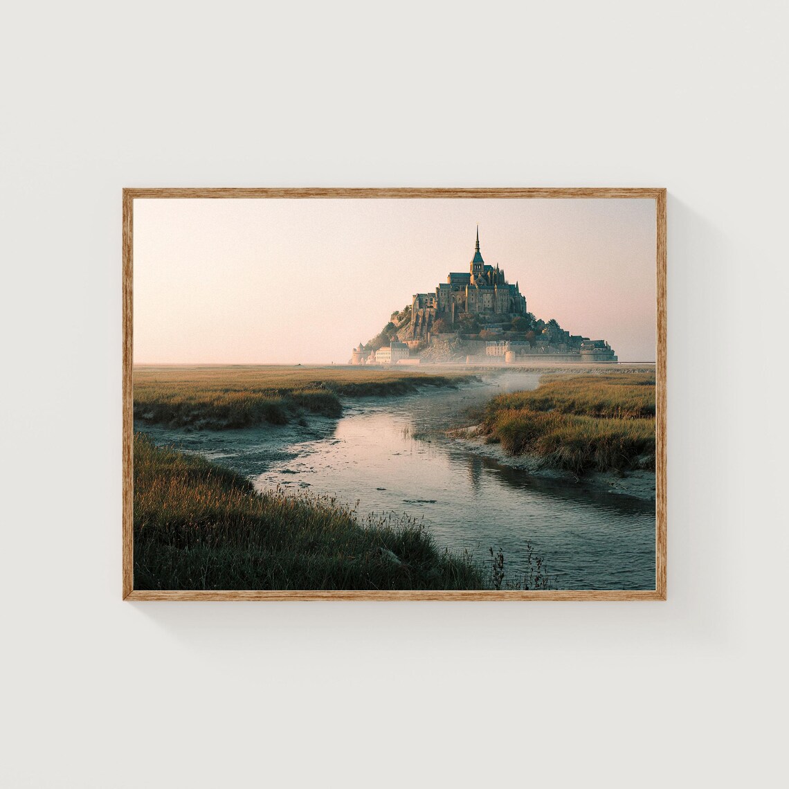 Mont Saint Michel Abbey France Sunset Tidal Flats Landscape Poster
