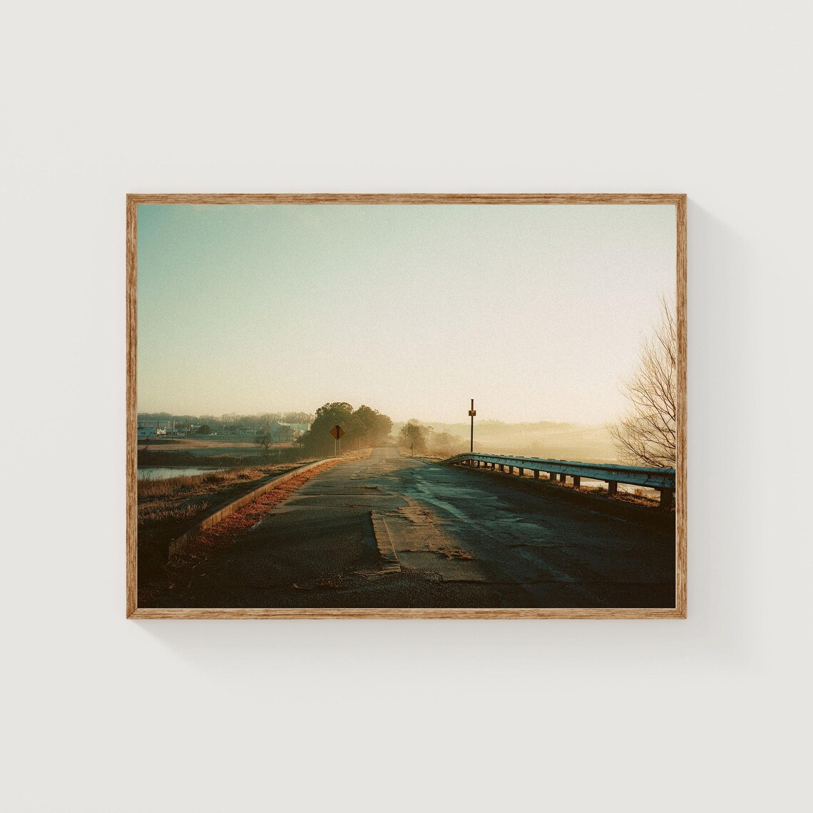 Misty Country Road at Sunrise Cinematic Morning Photography Poster