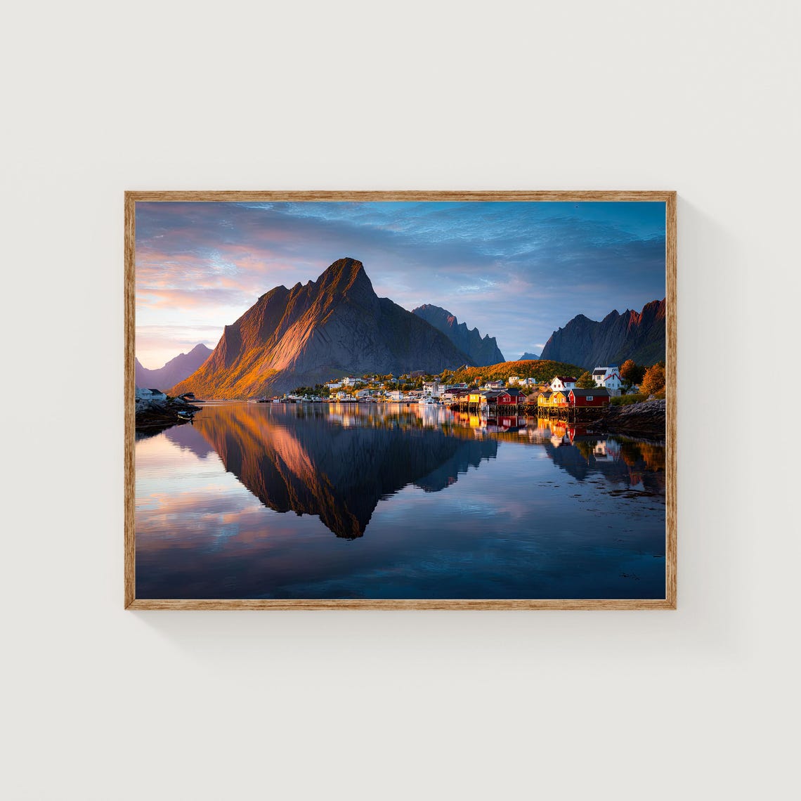 Reine Lofoten Norway Sunset Fjord Reflection Landscape Photo Print