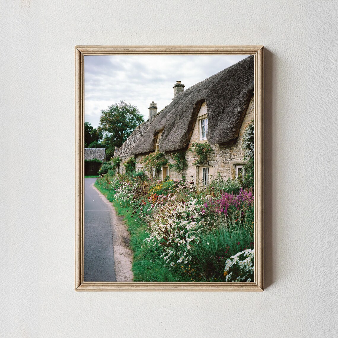 Cotswolds Thatched Roof Cottage Wildflower Garden English Wall Art