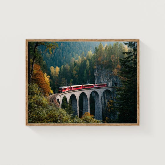 Landwasser Viaduct Print Bernina Express Swiss Alps Autumn Decor