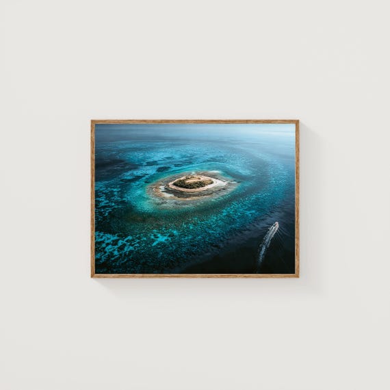 Great Barrier Reef Print Australia Aerial Wall Art Tropical Island Photography Ocean Coral Fine Decor