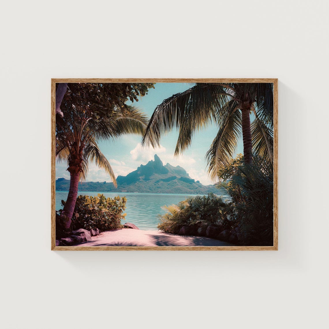 Bora Bora Palm Trees Volcanic Peak Lagoon Tropical Photography Poster