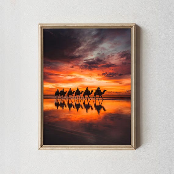 Cable Beach Sunset Print Broome Australia Camel Reflection Photography