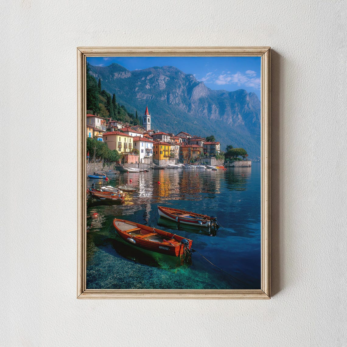 Lake Como Italy Colorful Lakeside Village Boat Harbor Photo Poster