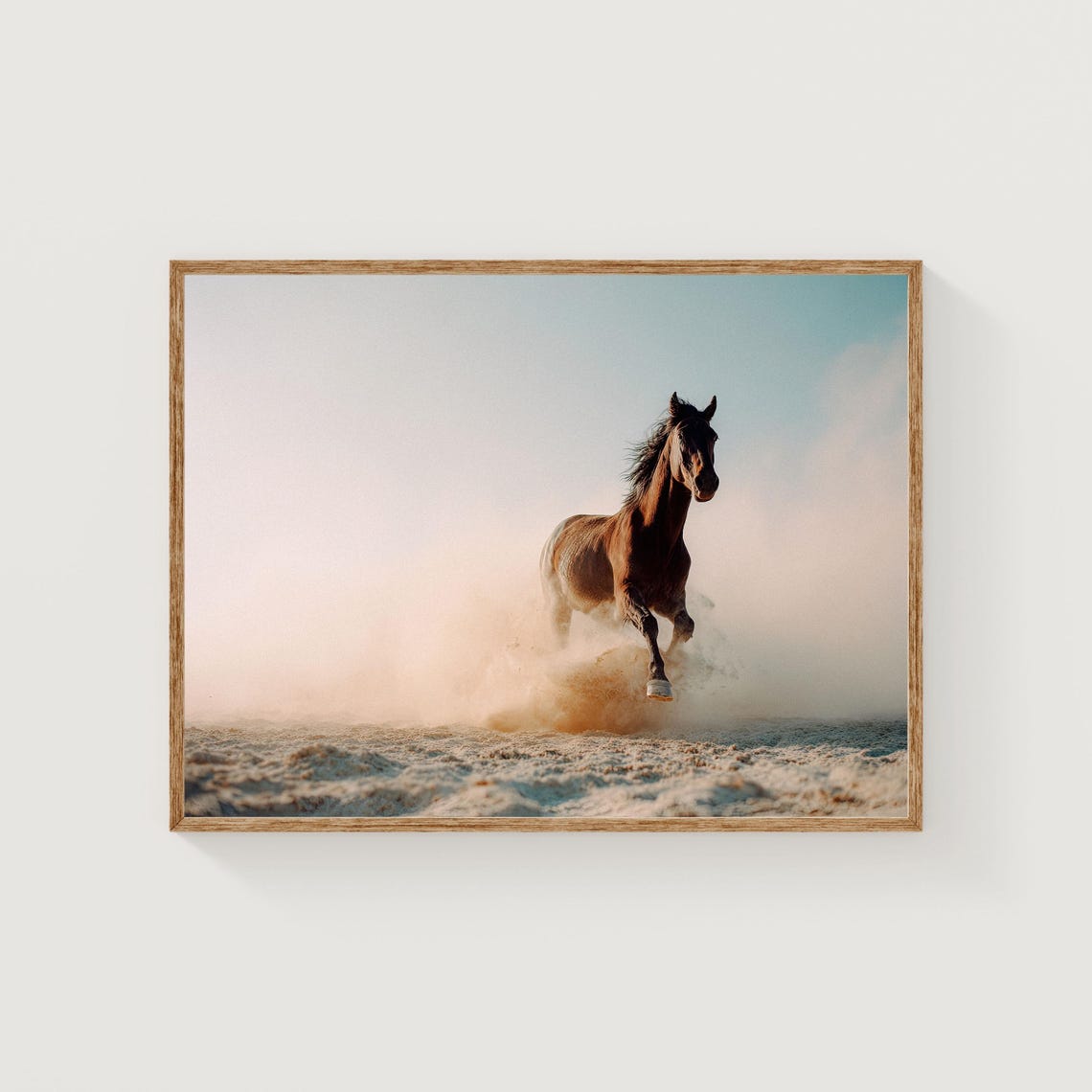 Horse Galloping on Beach Kicking Up Sand Warm Film Photography Poster