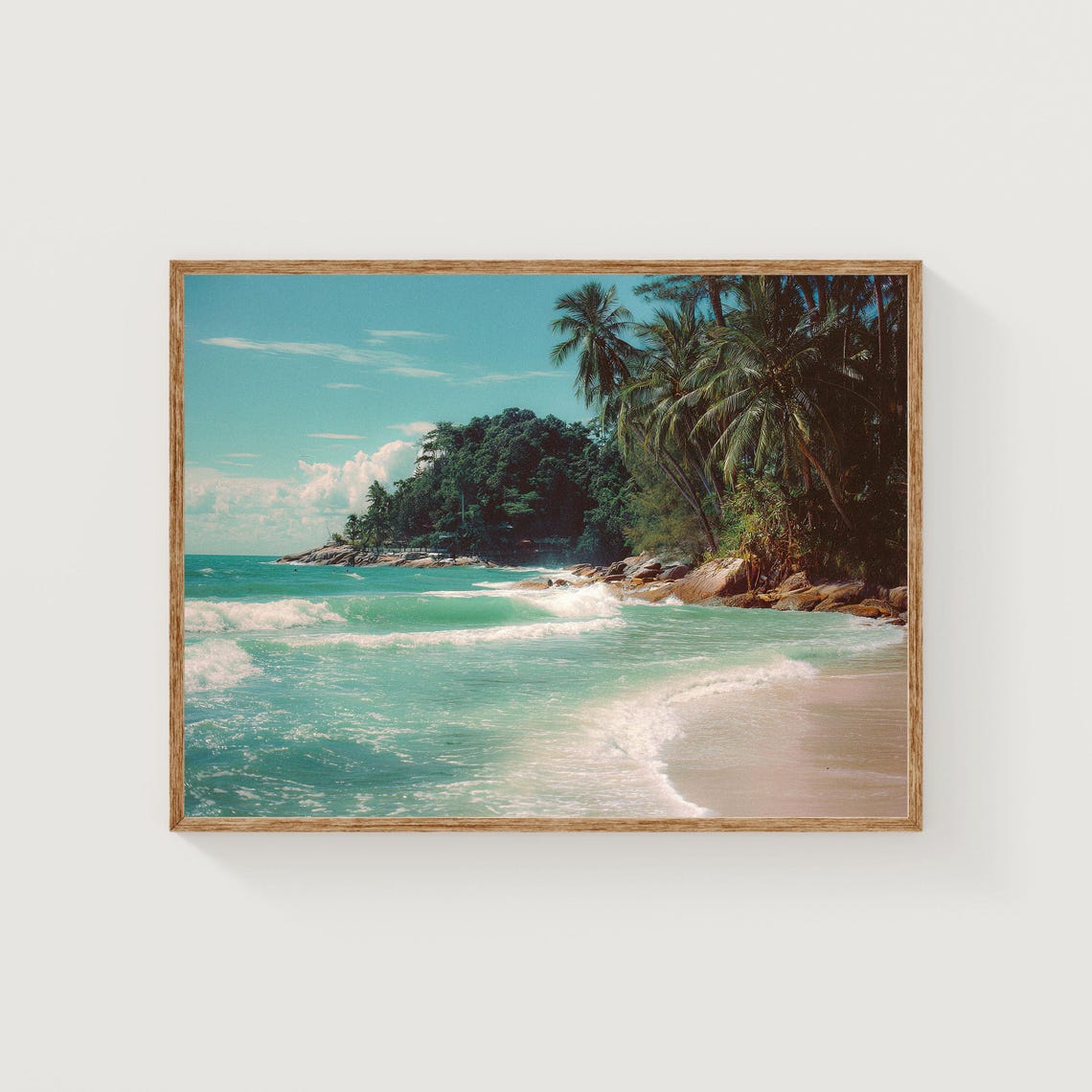 Tropical Beach with Turquoise Waves and Palm Trees Photography Poster
