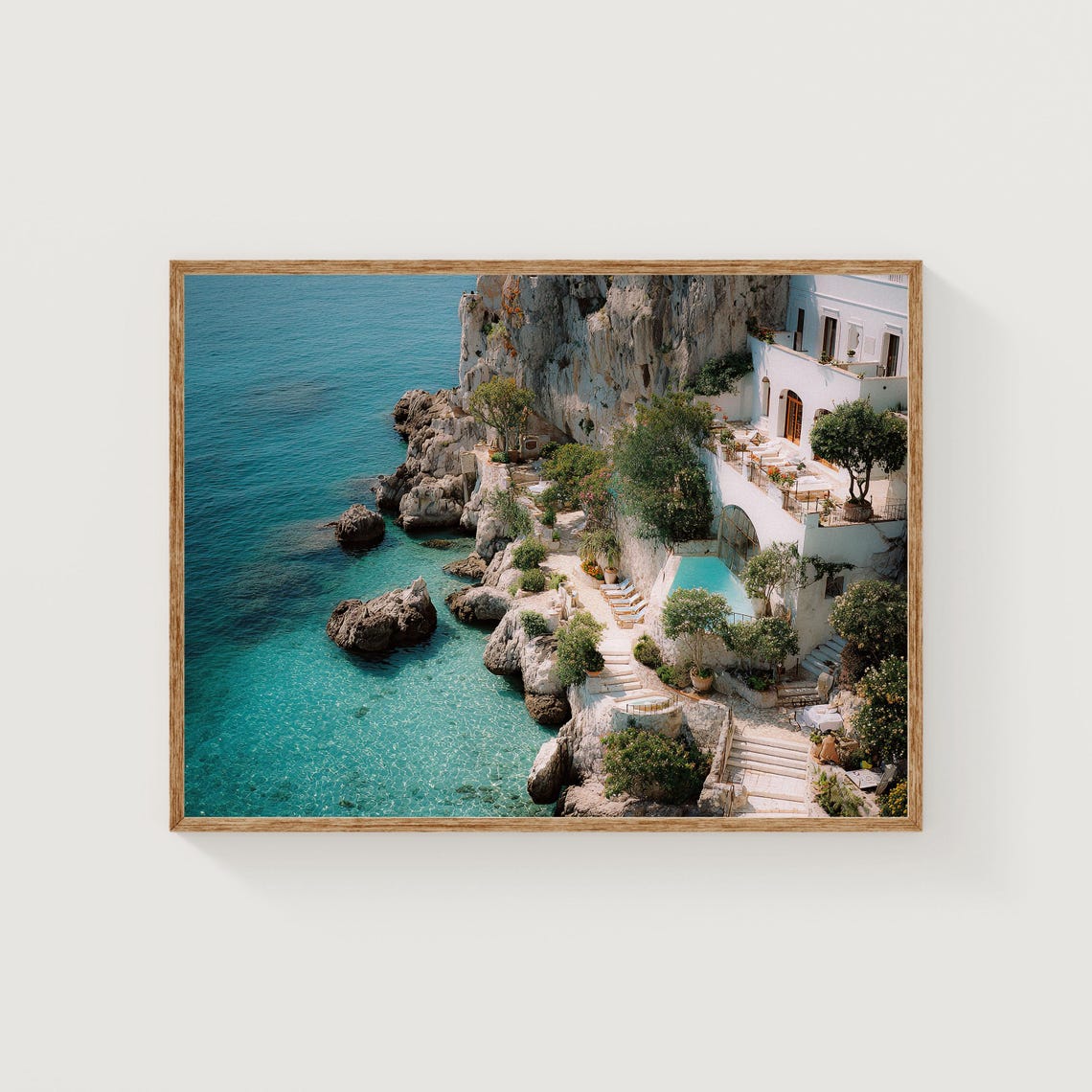 Amalfi Coast Cliffside Villa Turquoise Sea Italy Photography Poster