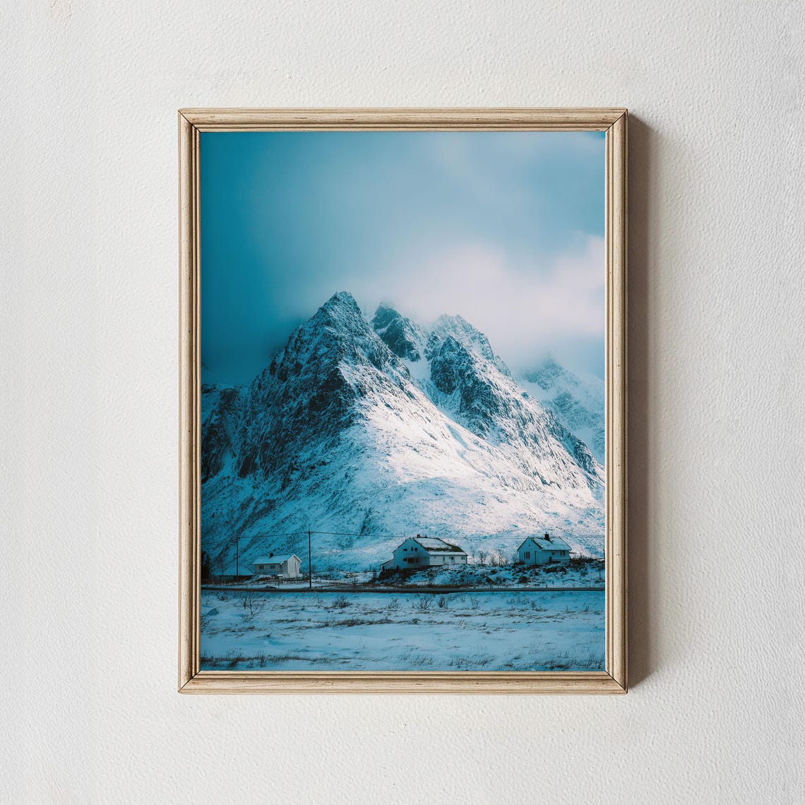 Norway Winter Mountain Village Snowy Cabin Nordic Landscape Poster