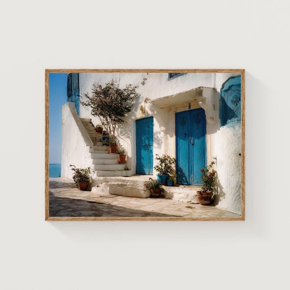Tunisia Blue Door Art Print Sidi Bou Said Coastal Architecture