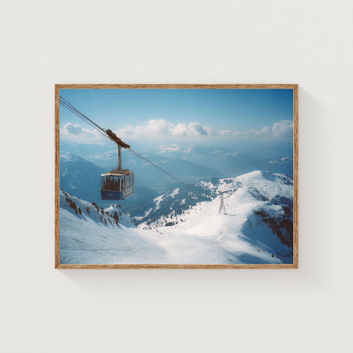 Swiss Alps Cable Car Snowy Mountain Peaks Winter Travel Poster