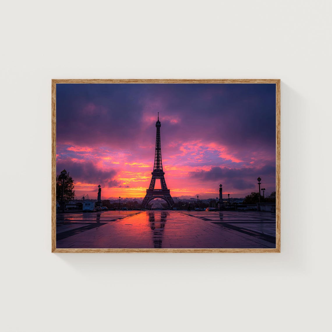 Eiffel Tower Pink Sunset Paris Twilight Skyline Photo Poster