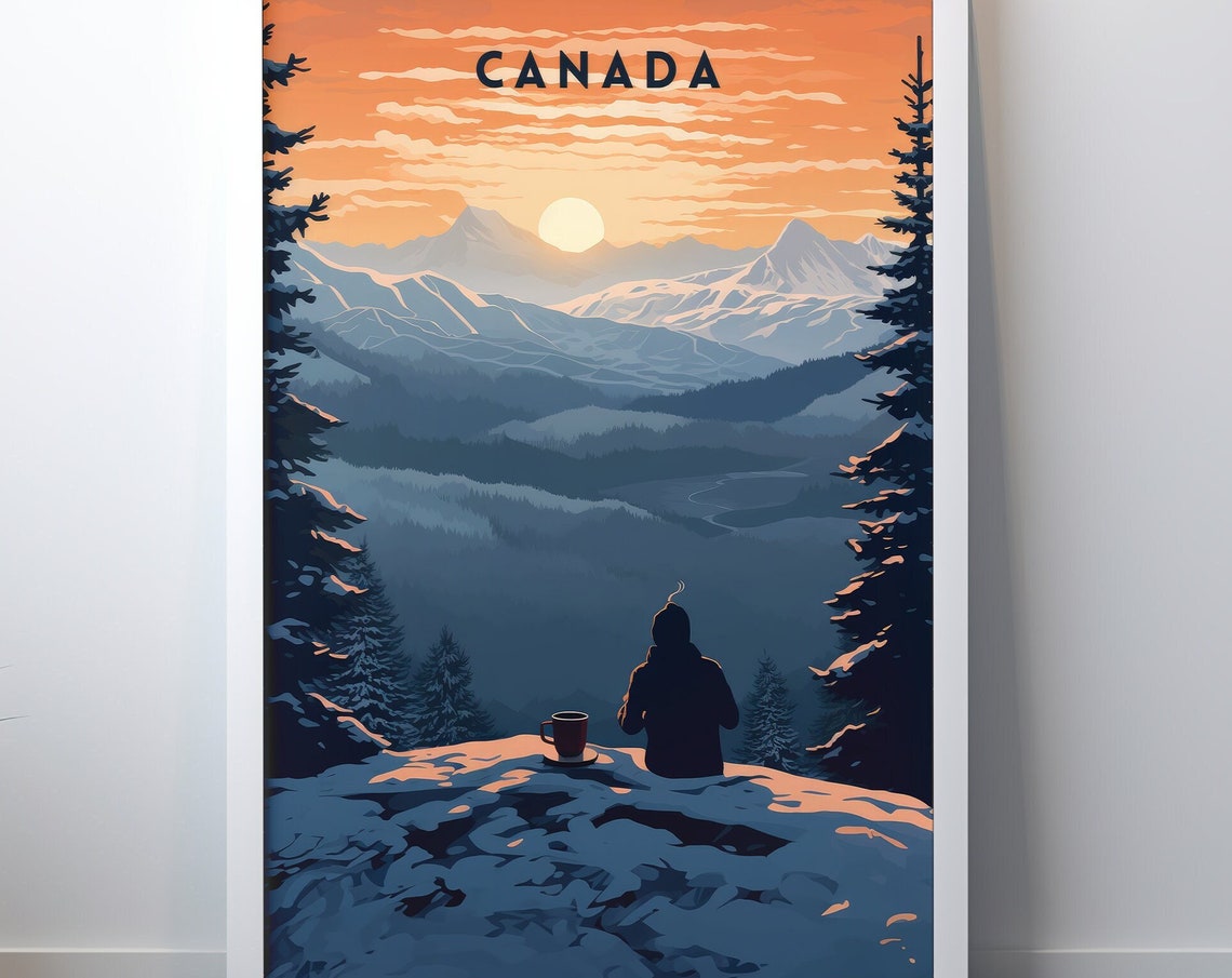 Canada Retro Travel Poster with Mountain Sunset Overlook View - Image 7