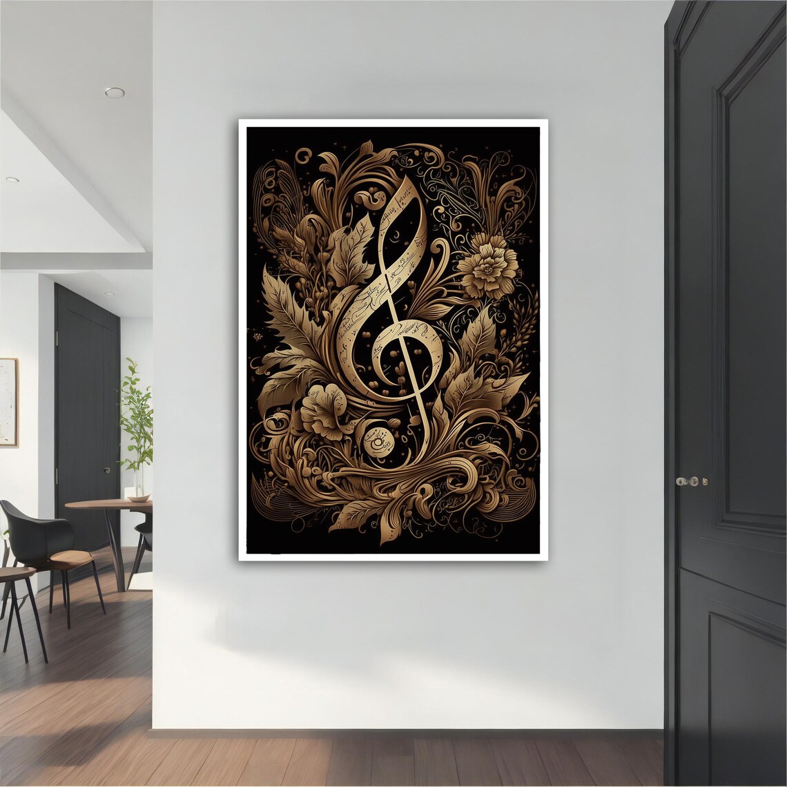 Golden Treble Clef Ornate Floral Music Note Black Gold Wall Poster - Image 5