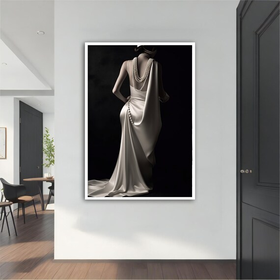Glamorous Woman Backless Silk Gown Pearls 1920s Elegance Portrait Poster
