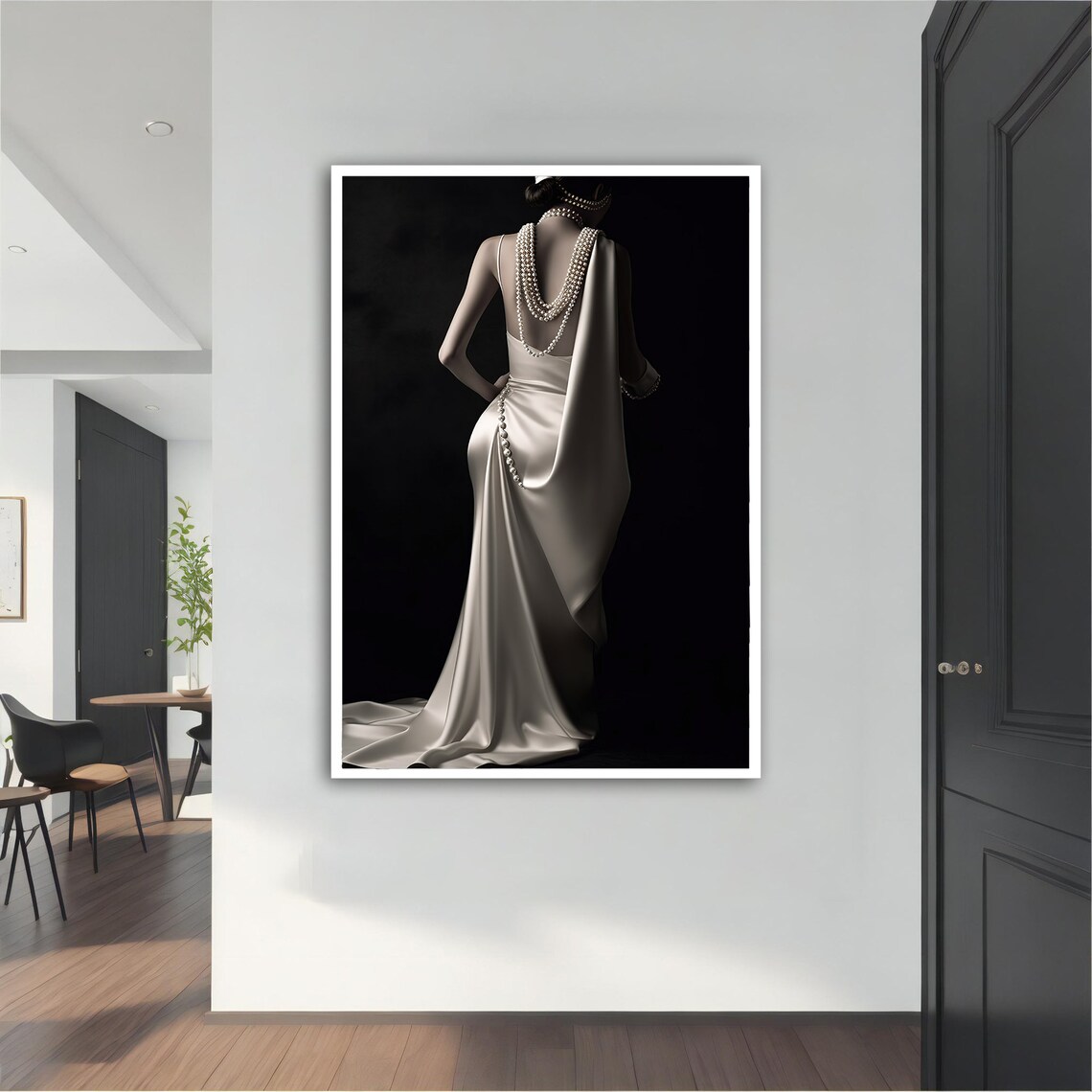 Glamorous Woman Backless Silk Gown Pearls 1920s Elegance Portrait Poster