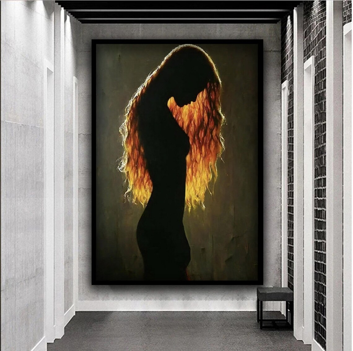 Fiery Red Hair Woman Silhouette Dark Romantic Art Wall Print - Image 4