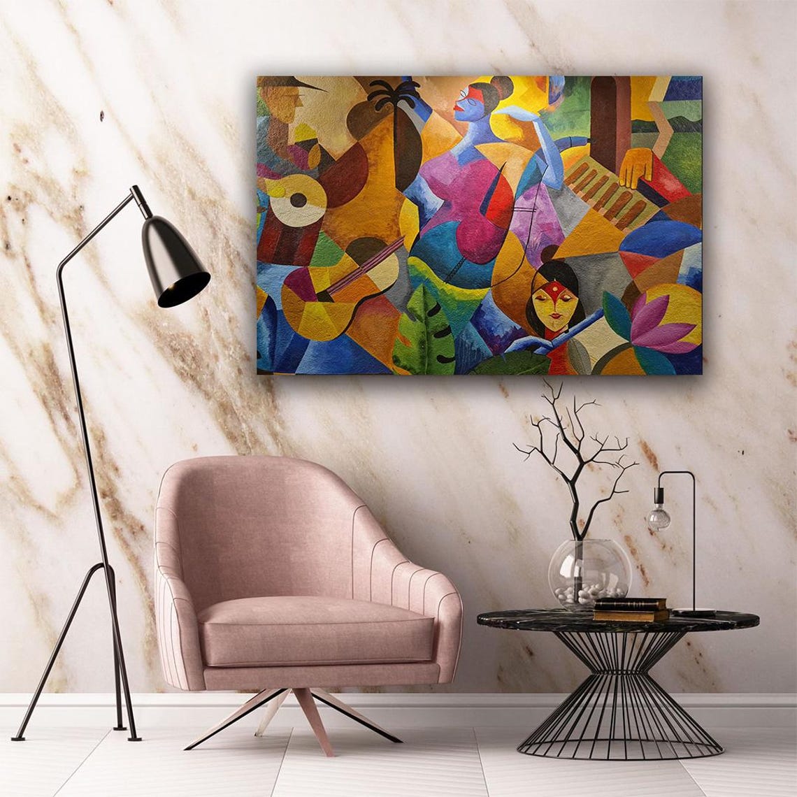 Cubist Abstract Dancing Woman Guitar Colorful Modern Art Wall Print - Image 5