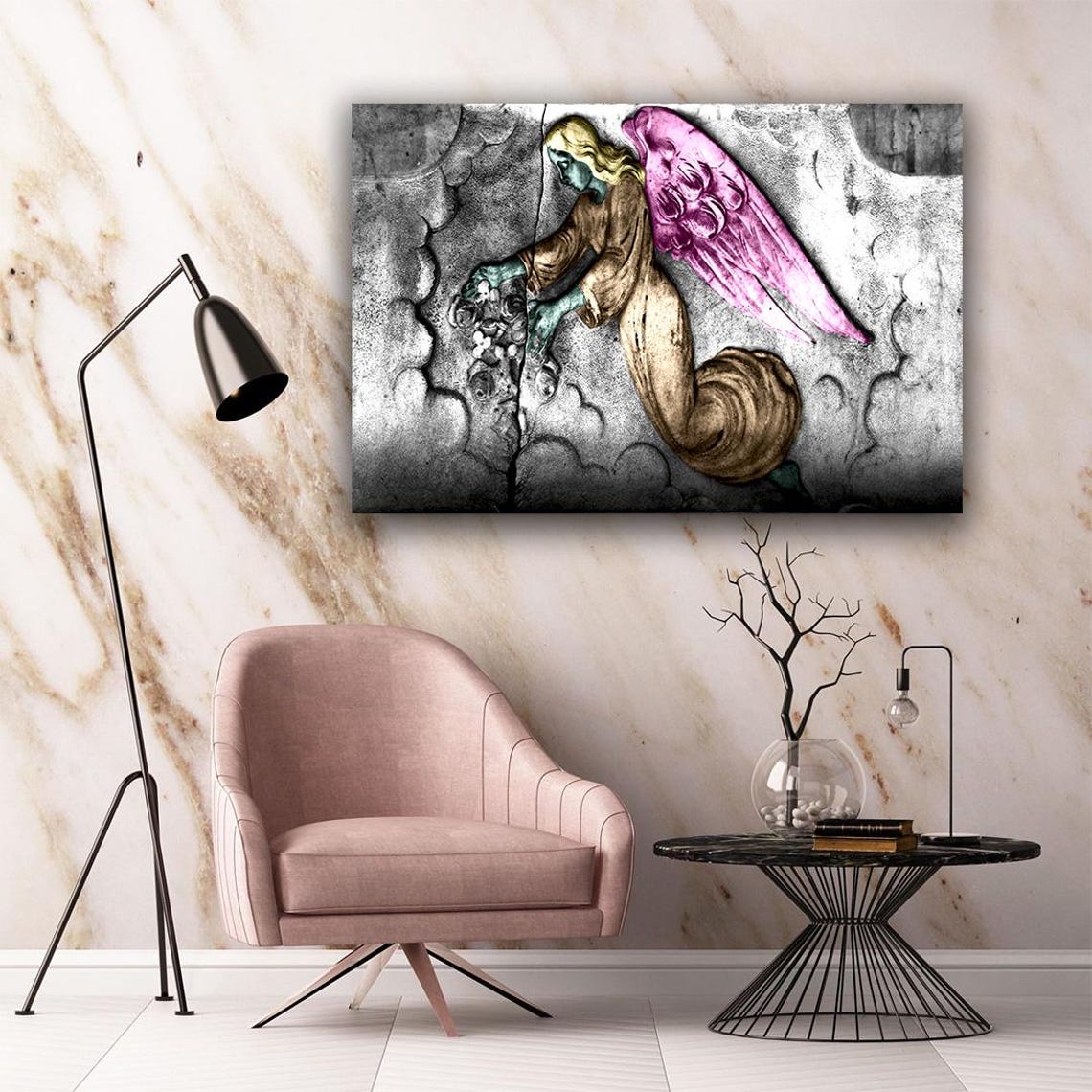 Pink Winged Angel Art Angel Painting Bold Colorful Angel Print Angel Woman Wall Art Gift For Friends Modern Home Decor - Image 5