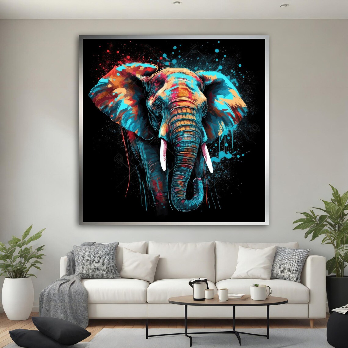 Colorful Elephant Head Painting Black Background Splash Wildlife Art Poster - Image 4
