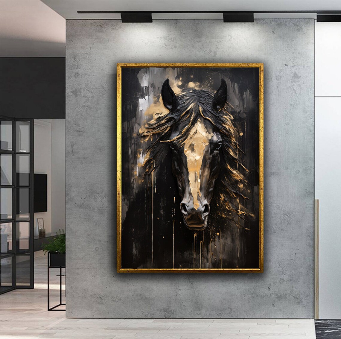 Noble Black Horse Portrait Gold Accents Dark Moody Animal Poster - Image 3